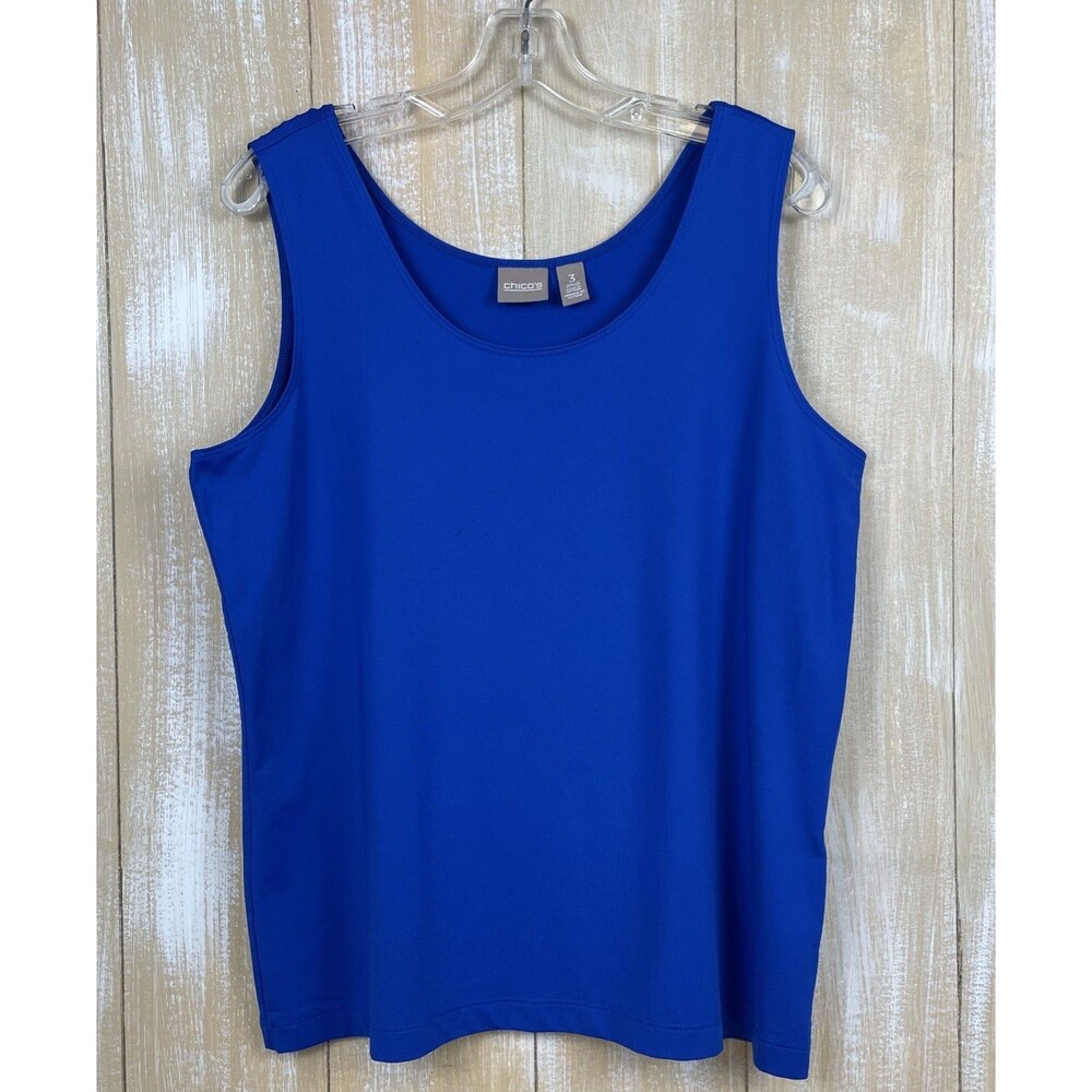 Chico's Sleeveless Shell Tank Top Stretch Pullover Basic Blue Size 3 XL